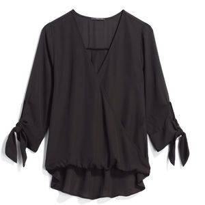 Tie sleeve black blouse